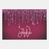 Chique Monogram Meisje Hot Roze Glitter Drips Inpakpapier Vel (Voorkant 2)