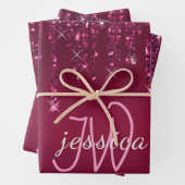 Chique Monogram Meisje Hot Roze Glitter Drips Inpakpapier Vel (In situ)