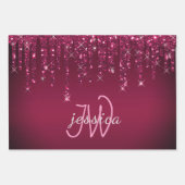 Chique Monogram Meisje Hot Roze Glitter Drips Inpakpapier Vel (Voorkant)