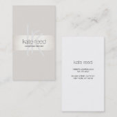 Chique Monogram Modern Beige FAUX Zilveren Streep Visitekaartje (Voorkant / Achterkant)