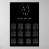 Chique Monogram Modern Zwart Bruiloft Zittingkaart Poster (Voorkant)
