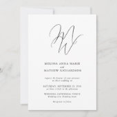Chique Monogram Moderne Zwart-wit bruiloft Kaart (Voorkant)