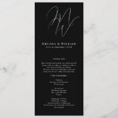 Chique Monogram Moderne Zwart-wit bruiloft Programmakaart (Voorkant)