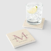 Chique monogram naam script trouwdatum ivoor steen stenen onderzetter (Zijkant)