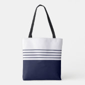 Chique Monogram Navy Blauw Gestreept Tote Bag (Achterkant)