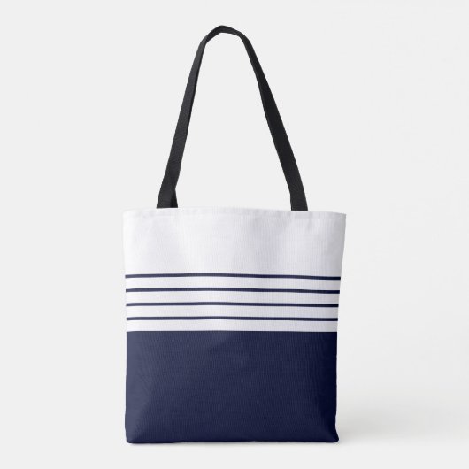 Chique Monogram Navy Blauw Gestreept Tote Bag (Achterkant)