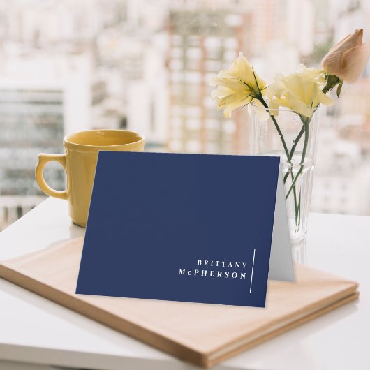 Chique Monogram Navy Blauwe Witte Rand Bedankkaart