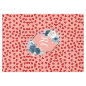 Chique monogram rood hart blauw bloem op roze tafelkleed (Voorkant (Horizontaal))