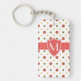 Chique Monogram Rood Wit Polka Acryl Sleutelhanger