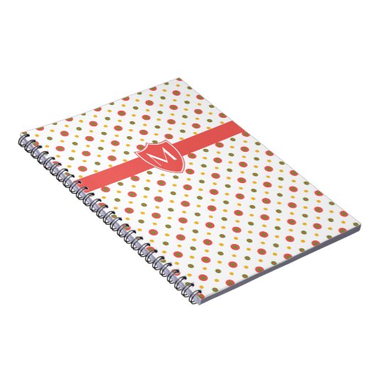 Chique Monogram Rood, Wit Polkas Spiraalvormig Not Notitieboek (Rechterzijde)