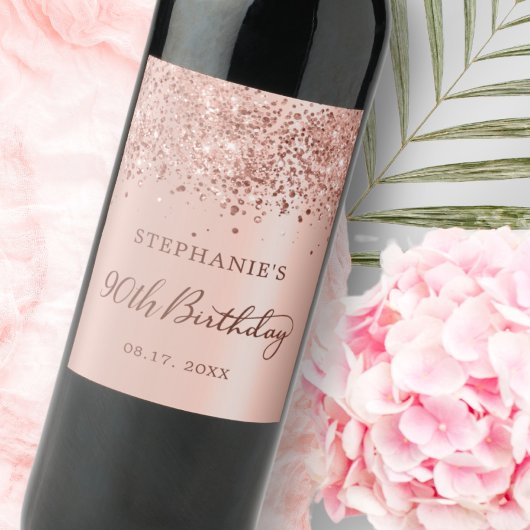 Chique Monogram Roos Goudfolie Glitter 90ste Verja Wijn Etiket