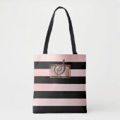 Chique Monogram Rose Gouden Strepen Tote Tas (Voorkant)