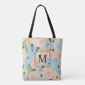 Chique Monogram Roze Blauwe Bloemmotief Tote Bag (Achterkant)