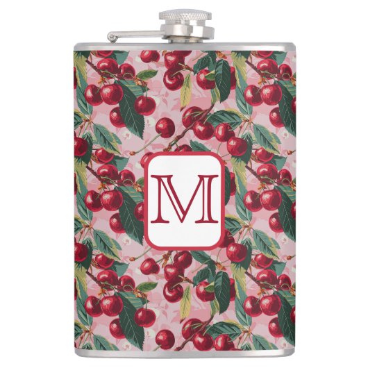 Chique monogram  roze 'Cherry Pop' Heupfles (Voorkant)