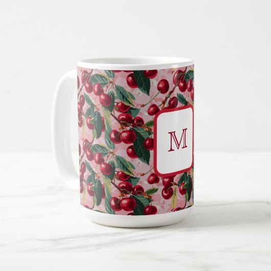 Chique monogram  roze 'Cherry Pop' Koffiemok (Voorkant links)