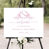Chique Monogram Roze en Wit Bruiloft Welkomstbord Poster