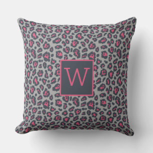 Chique Monogram Roze Grijs Luipaardprint Patroon Kussen