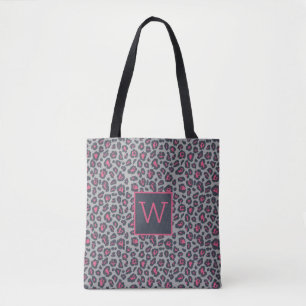 Chique Monogram Roze Grijs Luipaardprint Patroon Tote Bag