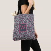 Chique Monogram Roze Grijs Luipaardprint Patroon Tote Bag (Dichtbij)
