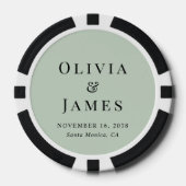 Chique Monogram Saliegroen Trouwen Poker Chips (Voorkant)