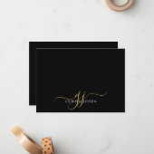 Chique Monogram Script Initialen Goud Zwart Notitiekaartje (Voorkant / Achterkant in situ)