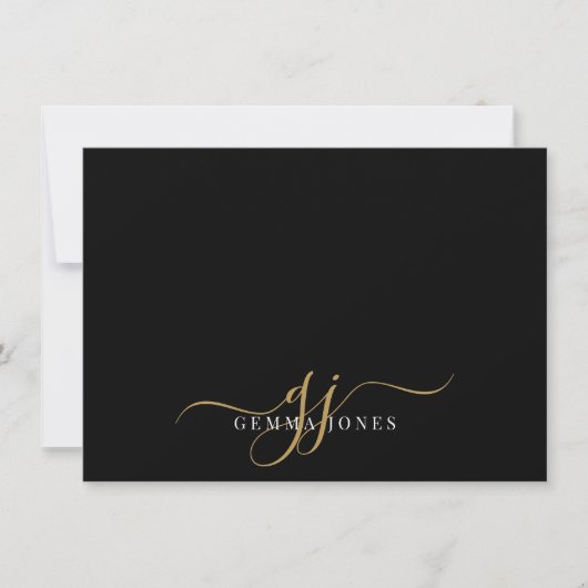 Chique Monogram Script Initialen Goud Zwart Notitiekaartje (Voorkant)