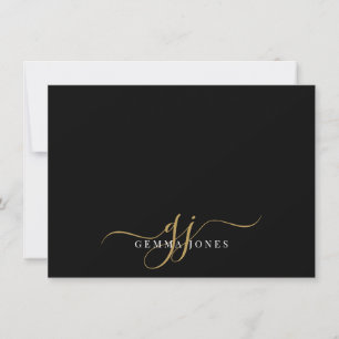 Chique Monogram Script Initialen Goud Zwart Notitiekaartje
