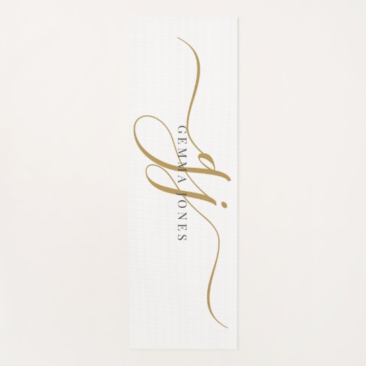 Chique Monogram Script Initialen Goud Zwart Op Wit Yogamat (Voorkant)