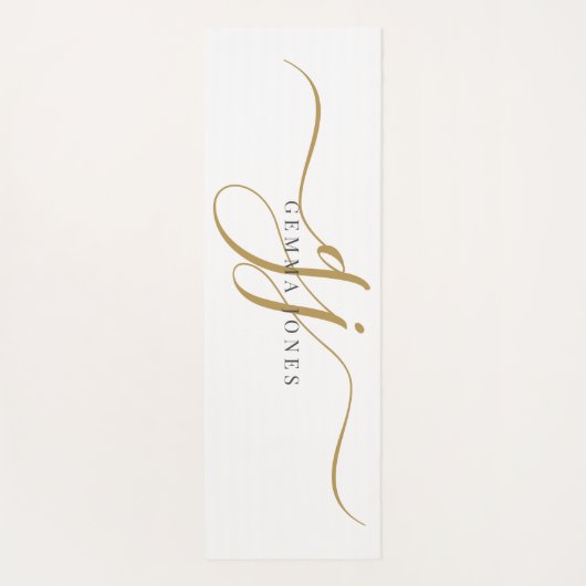 Chique Monogram Script Initialen Goud Zwart Op Wit Yogamat (Achterkant)