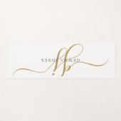 Chique Monogram Script Initialen Goud Zwart Op Wit Yogamat (Voorkant (horizontaal))