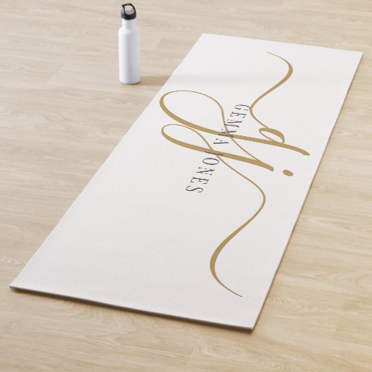 Chique Monogram Script Initialen Goud Zwart Op Wit Yogamat (In situ)