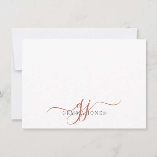 Chique Monogram Terracotta Script Initialen, Notitiekaartje (Voorkant)