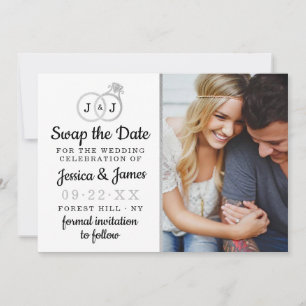 Chique Monogram Trouwringen Bewaar of Verwissel de Save The Date