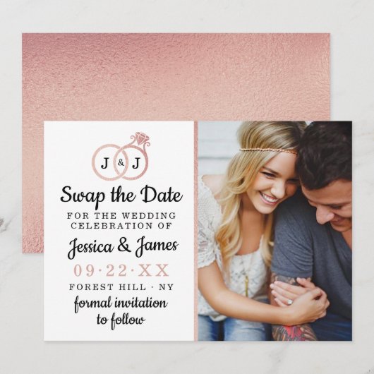 Chique Monogram Trouwringen Save Or Swap De Datum The Date (Voorkant / Achterkant)