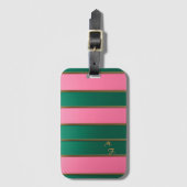 Chique monogram vet roze & groen, goud gestreept bagagelabel (Voorkant (verticaal))