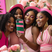 Chique monogram vet roze & groen, goud gestreept Case-Mate iPhone case