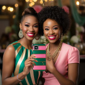 Chique monogram vet roze & groen, goud gestreept Case-Mate iPhone case