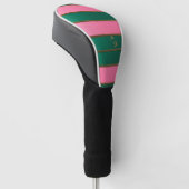Chique monogram vet roze & groen, goud gestreept golfheadcover (Schuin)
