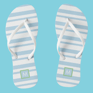Chique Monogram Wit en Lichtblauw Strepen Teenslippers