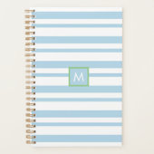 Chique Monogram Witte en Blauwe Strepen Planner (Voorkant)