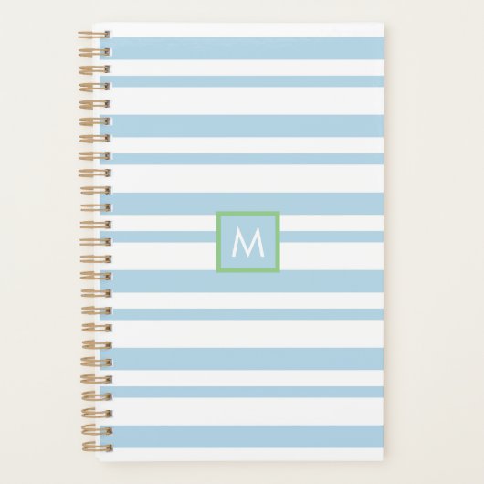 Chique Monogram Witte en Blauwe Strepen Planner (Voorkant)
