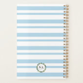 Chique Monogram Witte en Blauwe Strepen Planner (Achterkant)
