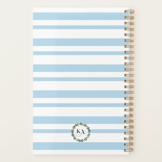 Chique Monogram  Witte en Blauwe Strepen Planner (Achterkant)
