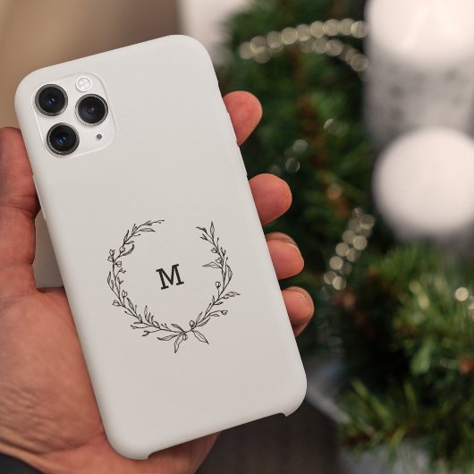 Chique Monogram Wreath Gepersonaliseerde zwart-wit Case-Mate iPhone Case