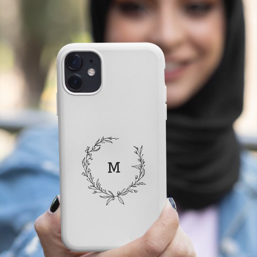 Chique Monogram Wreath Gepersonaliseerde zwart-wit Case-Mate iPhone Case