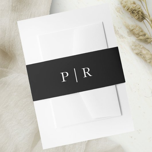 Chique Monogram Zwart-wit bruiloft Uitnodigingen Wikkel