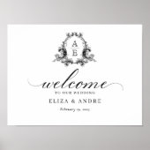 Chique Monogram Zwart-wit Bruiloft Welkomstbord Poster (Voorkant)