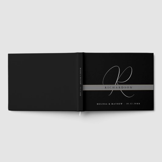 Chique Monogram Zwart Wit Grijs Bruiloft Gastenboek (Volledig)