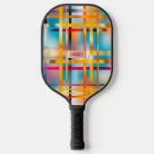 Chique Monogrammed Kleurrijke Plaid Pickleball Paddle (Voorkant)