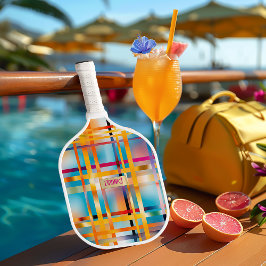 Chique Monogrammed Kleurrijke Plaid Pickleball Paddle